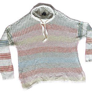 Tribal Brand Women L Oversized Waffle Knit Rainbow Sweater Cowl Neck COMFY